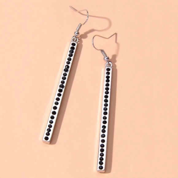 Any 2/$20! Silver Black Crystal Pave Bar Earrings - Picture 4 of 8